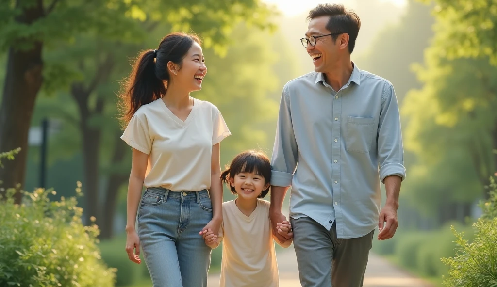 Mom and dad, big son, little son, cartoon