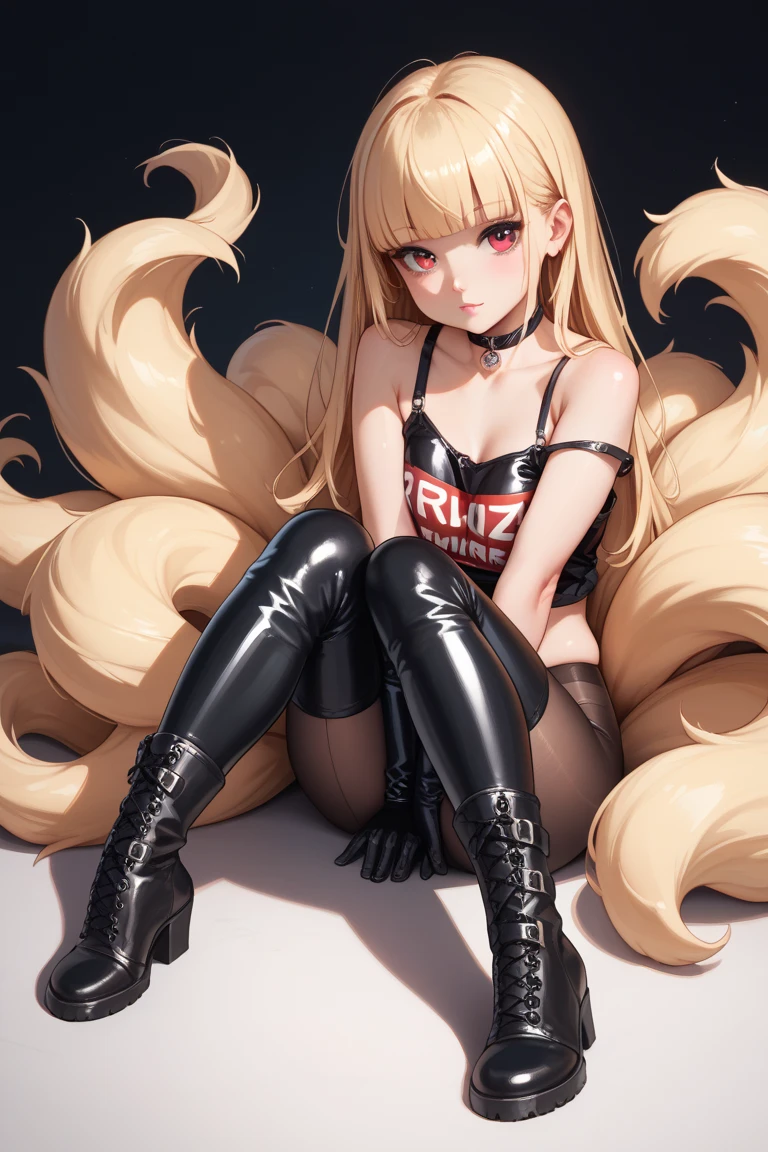 black pencil skirt, black long sleeve top, only the navel,Put your hands behind your back,restraints, blonde hair, Very long hair, straight hair, Cute, slender body, thin legs, Black thigh high stockings, Nylon stockings, hands in black leather handcuffs, hands, Connected by a chain, amrs togather, masochistic, whole body, on the knees, leather handcuffs, tattoo on the legs, large collar around the neck, 18 years, long eyelashes, mascara, cute face, butt up head down, hands behind your back, on the knees, submissive look, on a leash, Pale face, яркие губы standing on knees