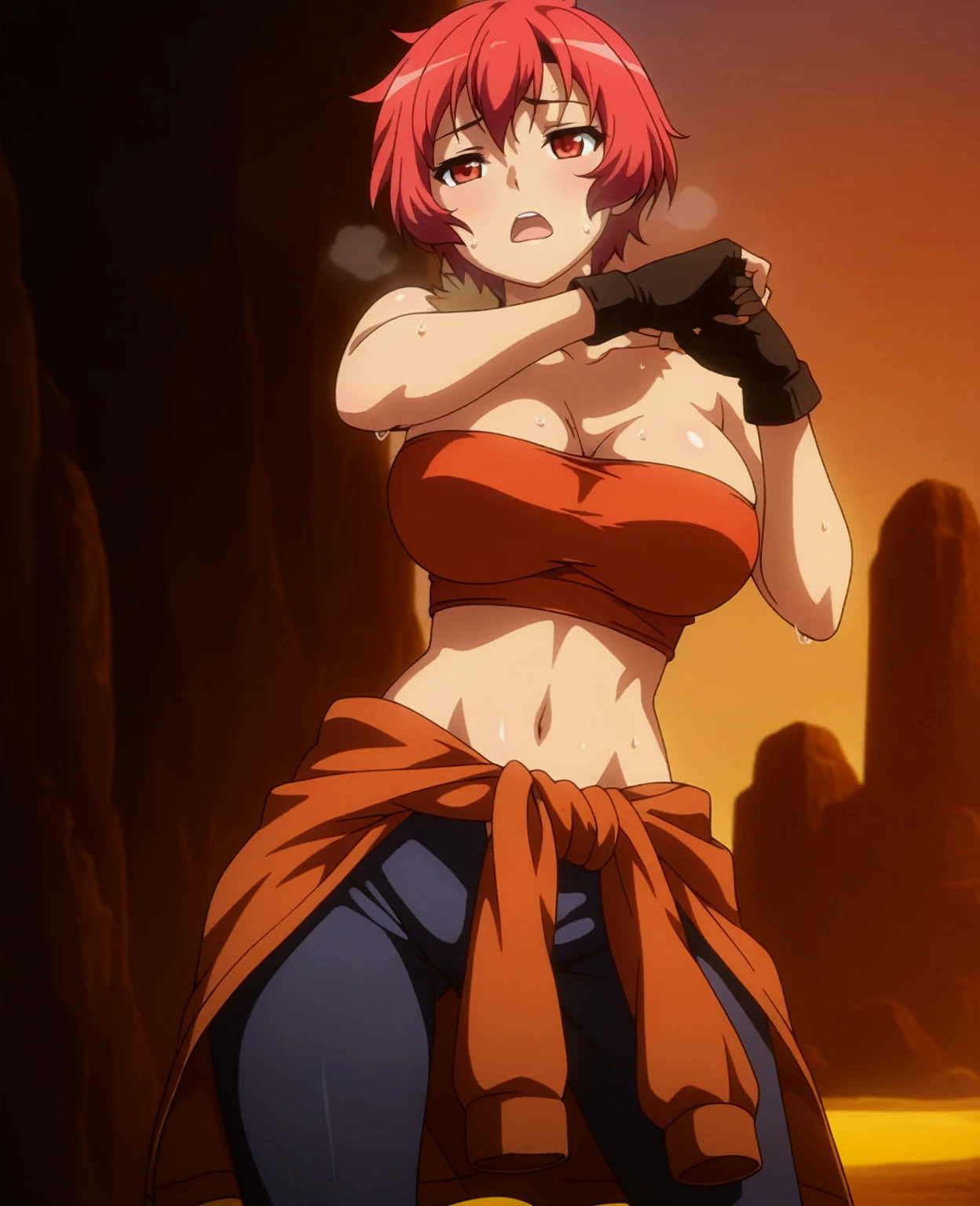 Large Breasts, Shortcuts, (Highest quality),(( High detail)), (((Very detailed))), CG illustration,Textured skin, Beautiful pinkish skin, burn, It's slimy, from the front, spread legs
