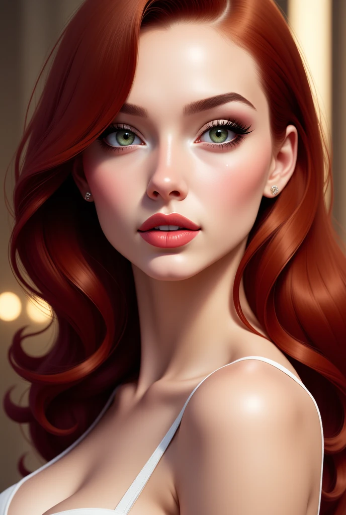 <lora:powder_v1.0:1> <lora:Coral_Miller:1> red hair, ponytail, wavy hair, brown eyes, red powder splashes on background, high quality photography,
