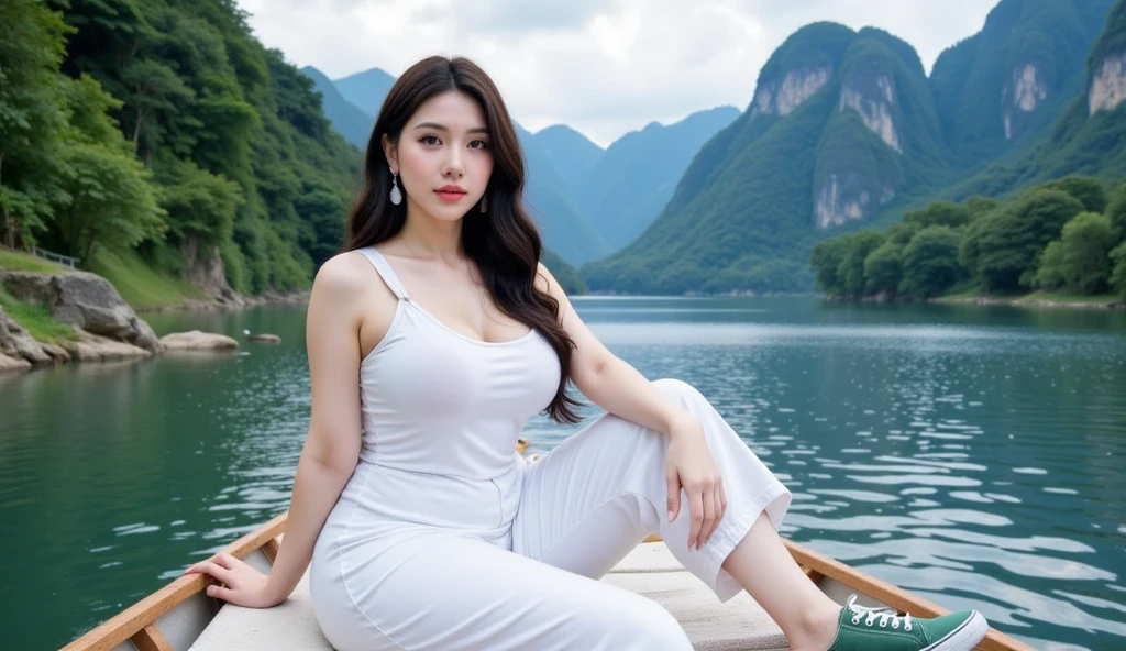 Angelic creatures、beautiful sky、background、Mountain、lake、sexy light fairy ,transparent skin、 sexy sweet smile、High resolution, Super detailed, Vivid texture,(photorealistic stick:1.4, table top:1.3, 8K), highest quality, masterpiece, High resolution