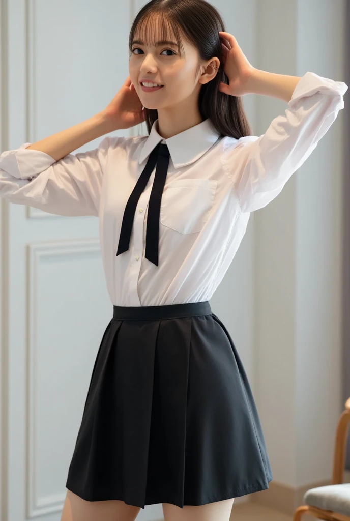 (8K:1.2), (Raw photo:1.2), (Best Quality:1.2), ( masutepiece:1.2), high-definition RAW color photography, professional photograpy,
cowboyshot, (Best Quality),
18yo 1girl, Solo, Cinematic Light, (finerly detailed face:1.2), (masutepiece:1.5),
(Best Quality:1.2), (Looking at Viewer:1), (In the lecture room:1.3), (Black skirt:1.3), (Lolita Fashion:1.4), (zettai ryouiki:1.2), (black thighhighs:1.3), (White panties with ribbon:1.0), (Crotch line:1.4), (Skirt lift:1.3), She crosses her legs on the seat, (Smiling:1.1), side-tie panty, (Crotch line:1.4), all-fours, Ass, Dynamic Pose, (light brown hair:1.2), NSFW