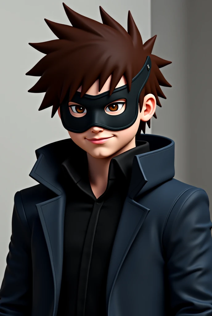 brown hair, short hair, 1boy, gray t-shirt wearing foxy mask, teen Micheal afton, red foxy mask on head,