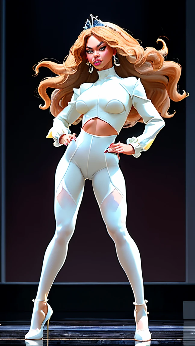 MIA,dangaioh,brown hair,medium hair,hazel brown tights,white leotard,skin tight,latex bodysuit,big breasts,ultra detailed,master piece,
