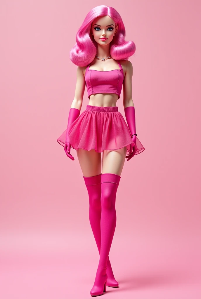 Pink colored <lora:BarbieCore:0.8> BarbieCore barbie, (shiny plastic:0.8), (pink plastic:0.9), anime style