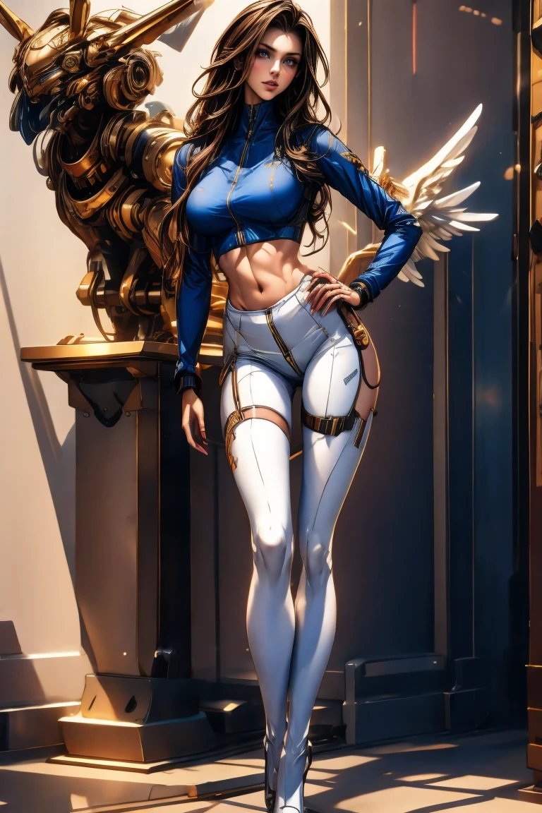 A female centaur,She is famous in the multiverse,She is both a female centaur, half human, half horse, half horse,It is also a female Yingzhao。She blends both images,The first is the head of a horse/neck/Shoulder these parts,After feminization,The upper body transforms into a beautiful female human,Female, half-centaur, half-human, half-horse, half-human,The second is the waist of the horse/hason/gluteal/Legs feminine,Female half-horse with beautiful woman's,Chimer,It's like a female human wearing a half-horse-like costume and making a seamless chimera,This chimerization is based on powerful futuristic technology。The ultra-wide-angle lens captures the image of her beautiful and ethereal wings on the ionosphere launching a super-high-speed charge and leaping。Her front half is distinctly feminine,Tall sexy body,Has K cup teardrop-shaped giant tit chest,It has a small man's waist butterfly spanning long legs,The half-horse part of the hind body,Embedded interface at the hip position。The horse-shaped, half-horse torso form of her back body is completely female and humanized。The chest cavity of a woman in the shape of a bent dog style embedded in the lower back position of the beautiful woman's body starting from the upper part of the sternum/lower back/Ventral transverse。Then there are the sexy beauty's upright hips,Her entire body has been completely feminized,Including the half-horse part。Mechanized armor covers the legs with knee-shaped anti-joints and feet,And these parts are highly anthropomorphic,This makes her legs graceful and slender,Her four horse legs exploded in length proportions and was slender and toned,Under the legs are skinny white feet dressed in Skyscraper Heels,Use Midjourney's advanced stroke tools and color palettes, as well as texture packs, model packs, and texture tools,Concentration,Include all parts of her original horse physiology including fur/Waist and abdomen/Hip legs/Leg Capital Feminization,And give these parts a corresponding ergonomic