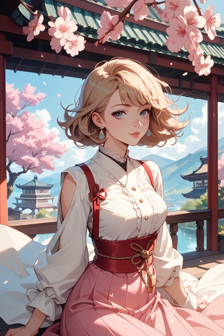 One Audrey Hepburn-esque woman、Cherry Blossom Season、　40s　Beauty