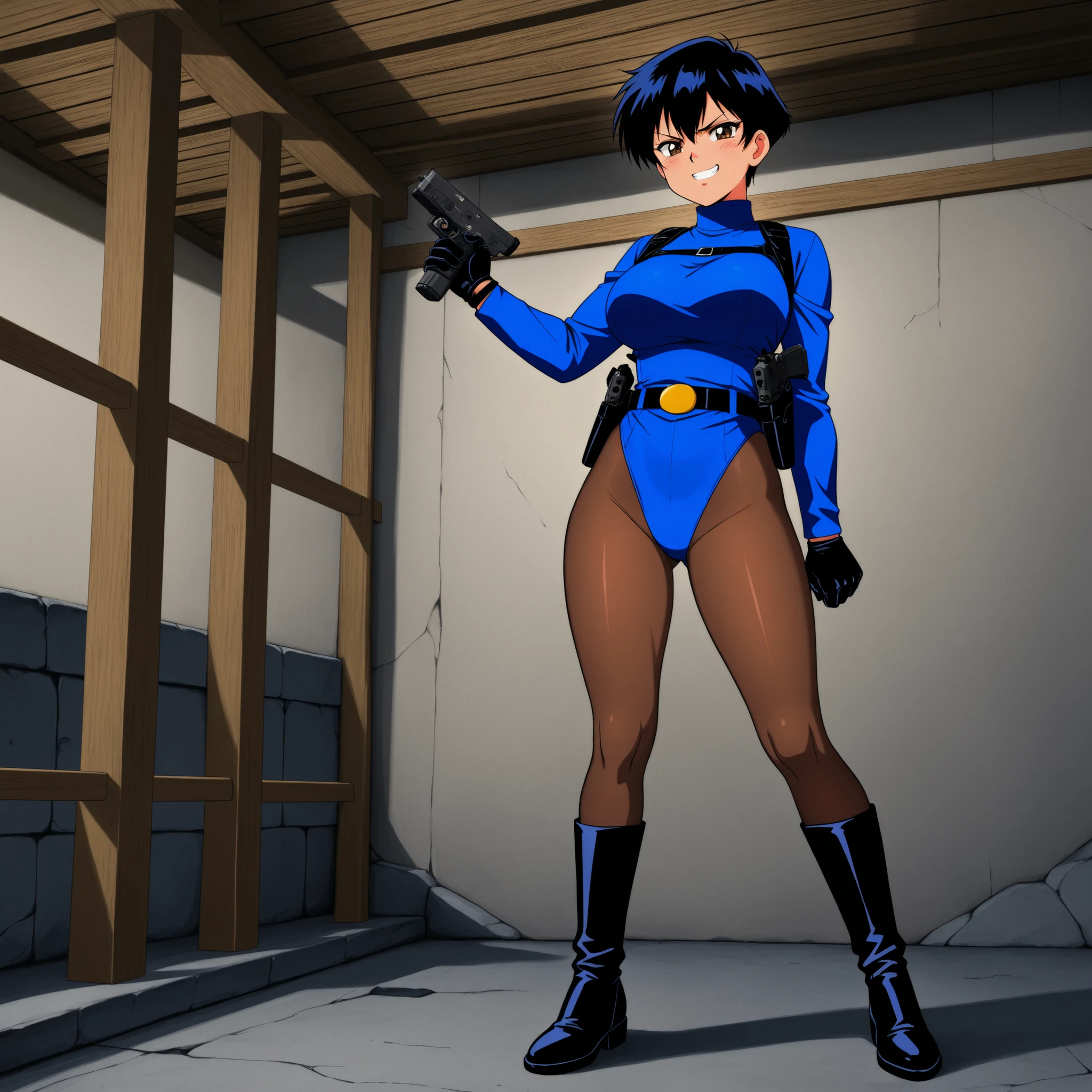 wo-tone bodysuit:0.9, blue bodysuit:0.9, light blue bodysuit:0.9)) ,numbersuit, ultra-detailed, Explicit, Beautiful body, Beautiful Nose, Beautiful character design, perfect eyes, perfect face, ultra highres, 4K, beautiful legs, perfect legs, Nice hands, Perfect hand, Masterpiece, Best Quality, Highly detailed, illustration, absurdres, street fighter, doll suit, shadaloo doll, dollsuit, girls, multiple girls, expressionless, blank eyes, looking at viewer, red gloves, emotionless, black latex, corrution, mind control, female combatant, full body, hypnotized, unhappy trance, full body suit, ribbed bodysuit, both arms at side, stand up straight, obey, perfect female body, extremely glossy latex, hypnosis, hypnoLora, empty eyes, Mind control device, poses, submissive_pose, Slave, hat, necktie, stand up straight, standing, standing at attention, belt, extending the right arm from the shoulder into the air with a straightened hand, nazi saluting, military, military saluting, salute, right hand saluting, left hand at side, latex, ribbed bodysuit, wide hip, thicc, a curvy body, garter belt, Summertime Renderimg, kofune mio, black hair, short hair, blue eyes, dark skin