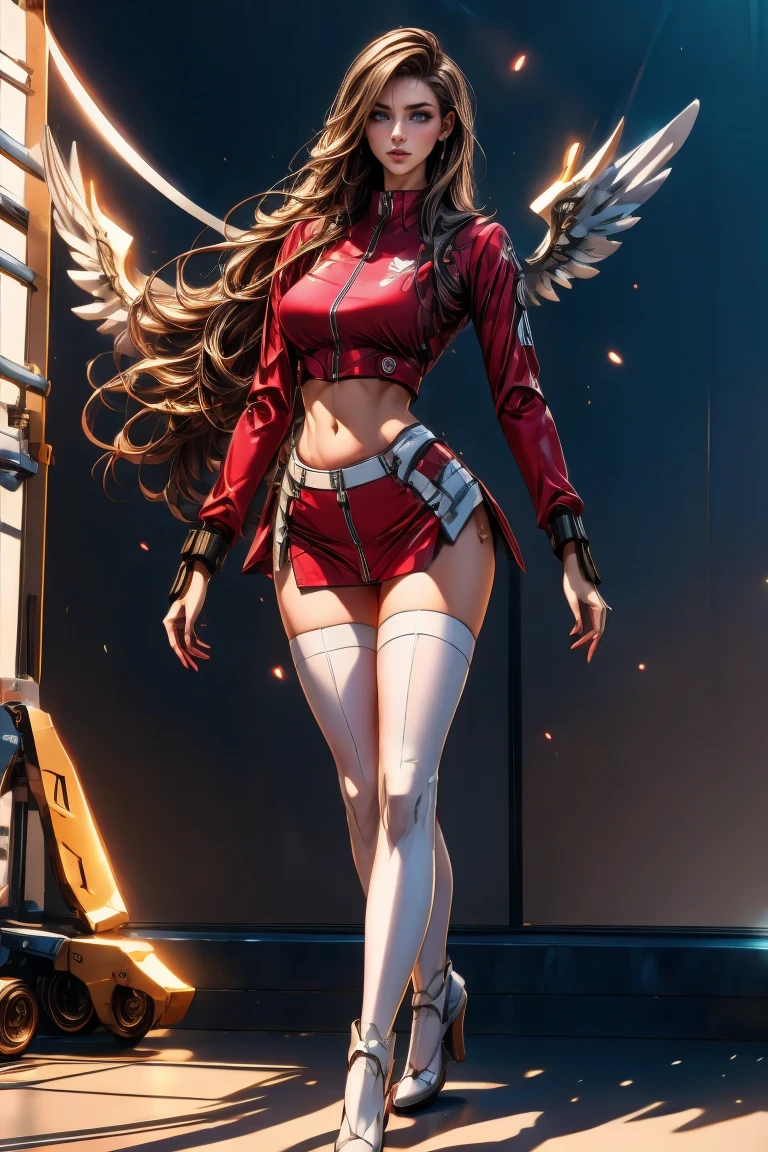 highres,absurdres,masterpiece,best quality,original,extremely detailed CG,extremely detailed wallpaper,perfect lighting,looking at viewer,bare hands,standing on stage,1girl,blurry background,
<lora:Septim-000030:0.7>, Septim,leotard,navel cutout,cleavage cutout,low wings,belt,red showgirl skirt,red gloves,purple hair,red eyes,jewelry,hairband,