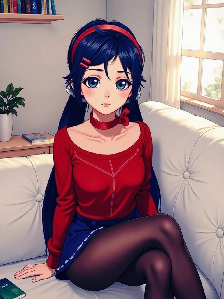 <lora:Mita_MiSide:0.7>, (masterpiece, best quality, high quality, highres:1.2), 1girl, solo, crossed legs, sitting, pantyhose, close-up, kneehighs, <lora:add_detail:0.5>