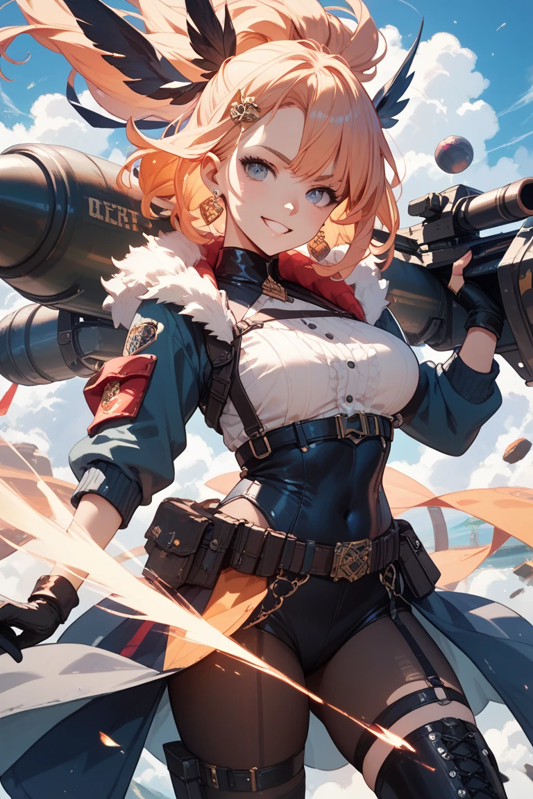 The StorThe Chrono Ranger - A curvy time-warping gunslinger in winged bomber jacket, clockwork mini skirt and timeline thigh-highs - dual-wielding chrono-blaster pistols as she acrobatically leaps between floating temporal platform fragments unstuck in the space-time continuum.