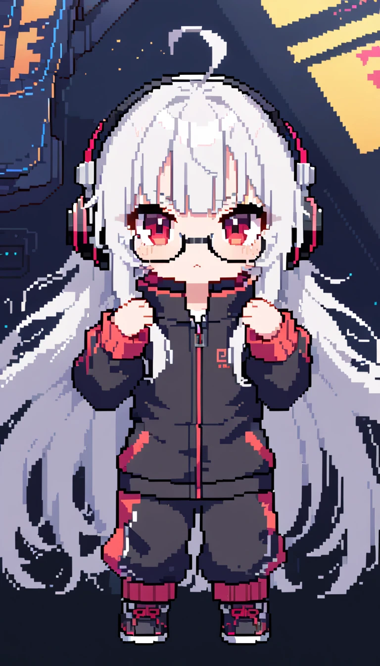 (flat design,hyper cute girl:1.0125),(multicolor,vector art,outline,:1.3401), masterpiece, best quality,
, minecraft,1girl,white hair,red eyes,glasses,headphones,cyberpunk,cityscape,outdoors,full moon, glitch, digital_rain,(pixel_art:1.5),pixel,upper_body,hoodie,science_fiction,futuristic,sci-fi