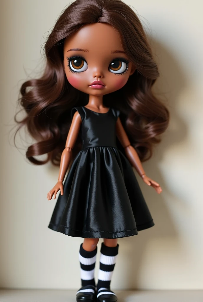 You create a Blythe Doll with medium-light black skin, very short black curly hair and black eyes