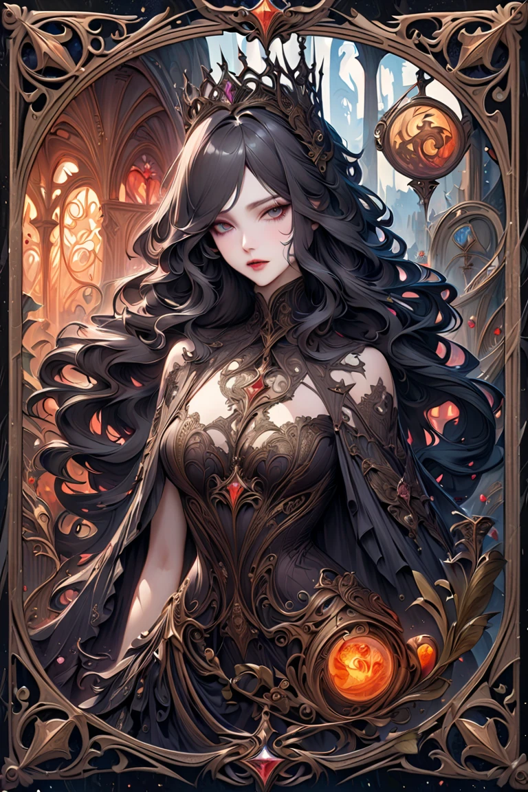 a painting of a woman with long hair and skulls on her head, a gouache by loish, Artstation, gothic art, goddess of death, beautiful necromancer, art contest winner on behance, corpse bride art style, loish |, queen of death, skulls at her hips, jen bartel, beautiful necromancer girl