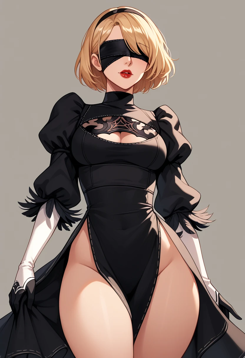 anatomically correct,masterpiece,best quality,1girl,(MoonCrux,PugilismForm),wide hips,light frown,standing,thin gap,simple background,cowboy shot,