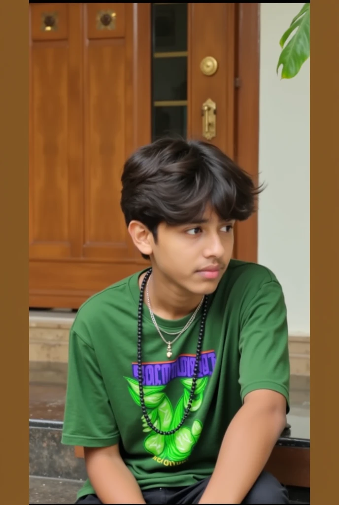 A boy sit on the chair and in the chair wings are attached and in his background name shahnwaz written.