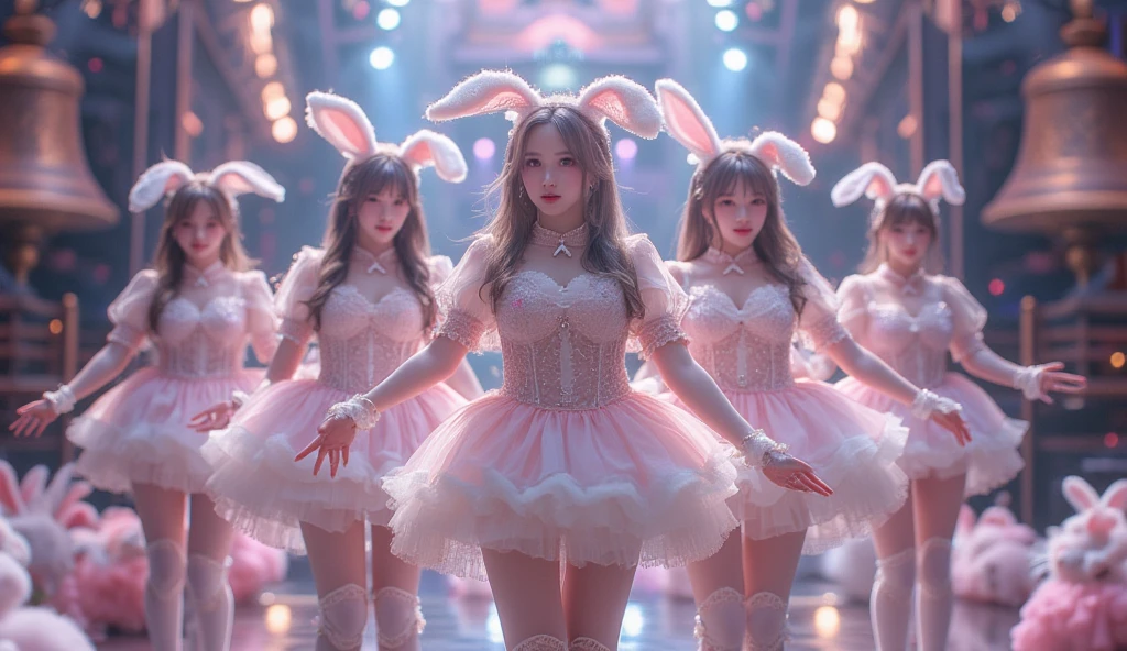 masterpiece,highest quality,ultra high resolution,(three women:1.5),(25 years old:1.2),stupid solution, Super detailed,(realistic:1.4,),(Twelve gods:1.4),(Background of the inside of the temple:1.4),(pastel pink theme:1.4),(mandala:1.5),(Japanese god:1.5 ),(Medieval Japanese Armor:1.5),(日本のkimono:1.5),(God's garment:1.4),(heart earrings:1.5),(kimono:1.4),(big breasts:1.4),(long hair:1.4),(Bunny girl:1.3),(Hologram costume:1.4)