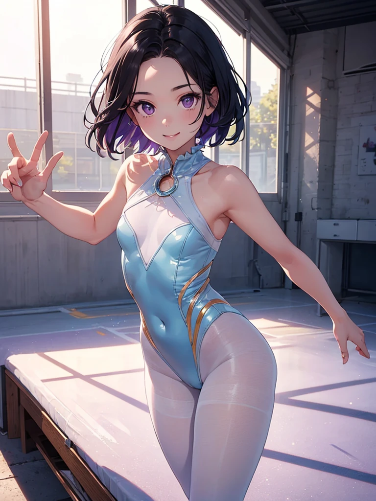 High quality illustrations、masterpiece、Very delicate and beautiful、attractive、(colorfulなレオタード、Heattech leotard、Tight leotard、long_sleeve leotard、Rib Leotard、One-piece leotard、turtleneck leotard)、thin、thin体、slim、Gymnastics Club、Gymnast、barefoot、Gymnasium background、Beautiful Eyes、Bright smile、(masterpiece、Highest quality:1.2)、High resolution、Highly detailed CG uniform 8k wallpaper、Perfect lighting、colorful、超High resolution、4K、Super detailed、photograph、8k、HDR、、Cowboy Photography、