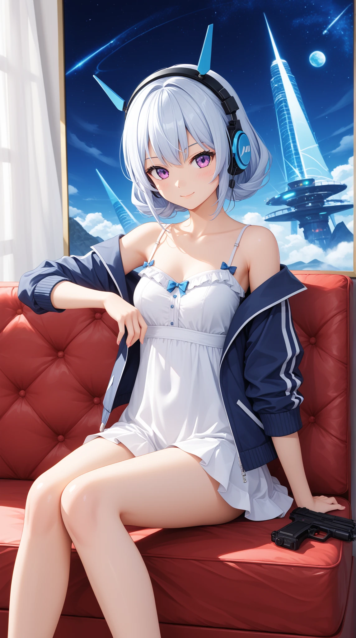 (masterpiece, Highest quality, Highest quality, Official Art, beautifully、aesthetic: 1.2), Dating with viewers, cinema, Dark Space, Sitting, Watch a romantic movie, 1 Girl, short hair, Yellow Eyes,Long sleeve, bangs, smile, Upper Body, open chest shirt, Cleavage, Attention to detail, Supreme detail, playful pattern, Vivid texture, Unique visual effects, From the side,