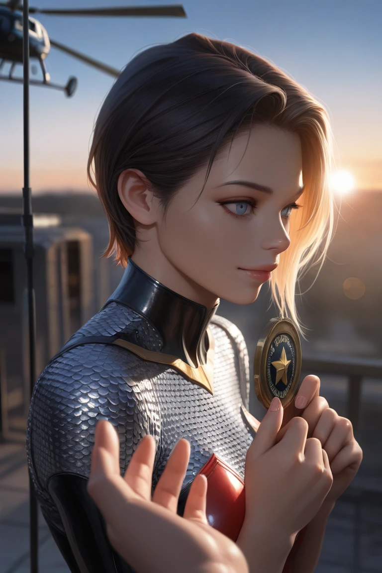 Digital art of Harley Quinn warrior, with Wonder woman holding a shot on canon 5d, ultra skin intricate clothes accurate hands, blue eyes, , perfect eyes, best quality, extremely sharp focus face, analog fine film grain, post-apocalyptic, cinematic, realistic, trending art station, helicopter, flag of israel. focus, studio photo, details, highly, intricate, busy, raw, 64k, isometric, digital smog, volumetric lighting, shot on Sony A7S III, f/ 9. 0, 1/ 500, sharp focus 64k unsaturated , masterpiece, best quality, ultra detailed sharp focus, dramatic, award winning, cinematic lighting, , volumetrics dtx, (film grain, blurry background, blurry foreground, bokeh, depth of field, sunrise, interaction, Perfect chainmail)--photorealistic, (best quality 128k,highres,masterpiece:1.2),ultra-detailed,(realistic,photorealistic,photo-realistic:1.37),realistic skin texture,{{{ UHD detailed eyes}}}