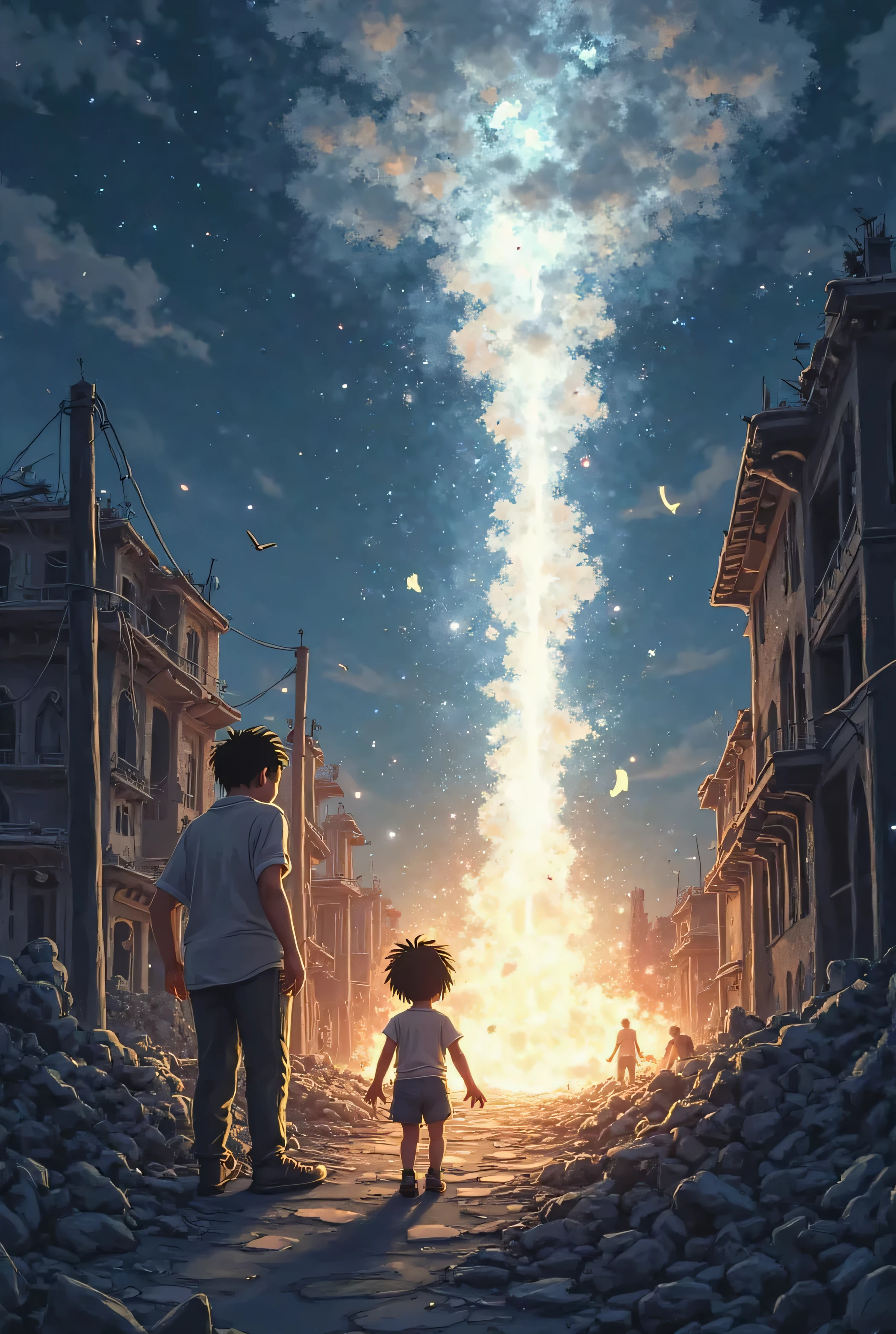 [Scene 3 – Flashback: Life Before the War]
Narration:
"Once, there was a home filled with a mother’s warmth,
a father’s stories, and a ’s giggles.
All gone… in a single night, with a single explosion."

Animation Suggestion:

Colorful scene: boy laughing with his parents

Suddenly, the screen flashes white, then fades to ruins