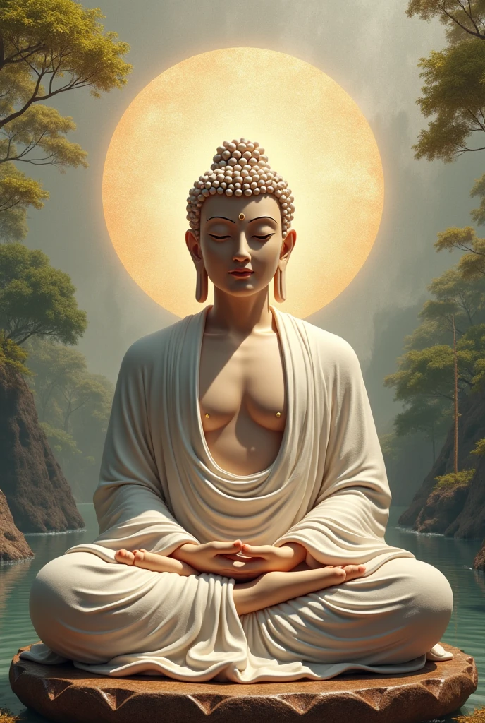 Close-up of a mesmerizing Buddha statue of a serene baby adorned in a trendy hoodie, harmoniously juxtaposed against the ethereal backdrop of a nude girl and a loyal canine companion. This exquisite portrayal captures the essence of Buddhism, showcasing the profound teachings of the Buddha and the timeless wisdom of Bodhisattvas. A true work of art, this image is a captivating fusion of spirituality and sensuality, encompassing the beauty of samsara and the pursuit of enlightenment. Perfect for a personal profile picture or an avatar image, it exudes an aura of tranquility and invites viewers to delve into the depths of Zen meditation. With its flawless execution and attention to detail, this artwork is rendered in stunning 4K resolution, providing an immersive experience