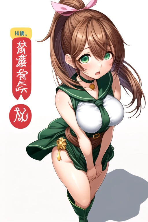masterpiece, Highest quality, Intricate details, Very detailed, Super detailed,4K,Intricate details panties,(((hayakawa,Tazuna,ponytail,Green hat,Green jacket,Green Skirt,Pencil Skirt))),please sit down,Missionary Medicine,(((((Spread your legs))))), Lift your legs,Grab the leg,Spread your legs,Panty Shot,(((Detailed panties, PVC Panties, Brocade))),Camel Toe,高めのponytailで結ぶ腰まで長い髪、Move the tick part to the side、Big breast beauty（Tall Woman, Slim figure, Firm breasts）、Estrus、Mating from behind、Squat、Girl straddling guys（Cowgirl)、Penis in vagina（The glans reaches the uterus）Inserted（ＳＥＸ）、in the middle、 Dripping from the vagina、Showing vagina、Thin pubic hair、Open your jacket、Show your breasts、Nipples erect、Dripping saliva、Red cheeks、Dementia smile、close your eyes、A close-up look at thighs from a low angle、Ahegao、Cowboy Shot、Front facing,Realistic photos、、NSFW、、Front tucked up、From below、orgasm、
