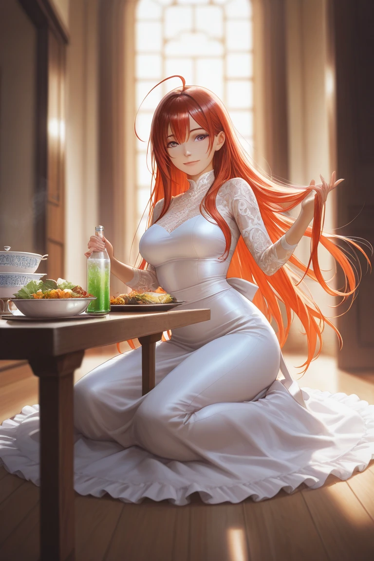 1 woman, red hair, cat ears, masterpiece, best quality