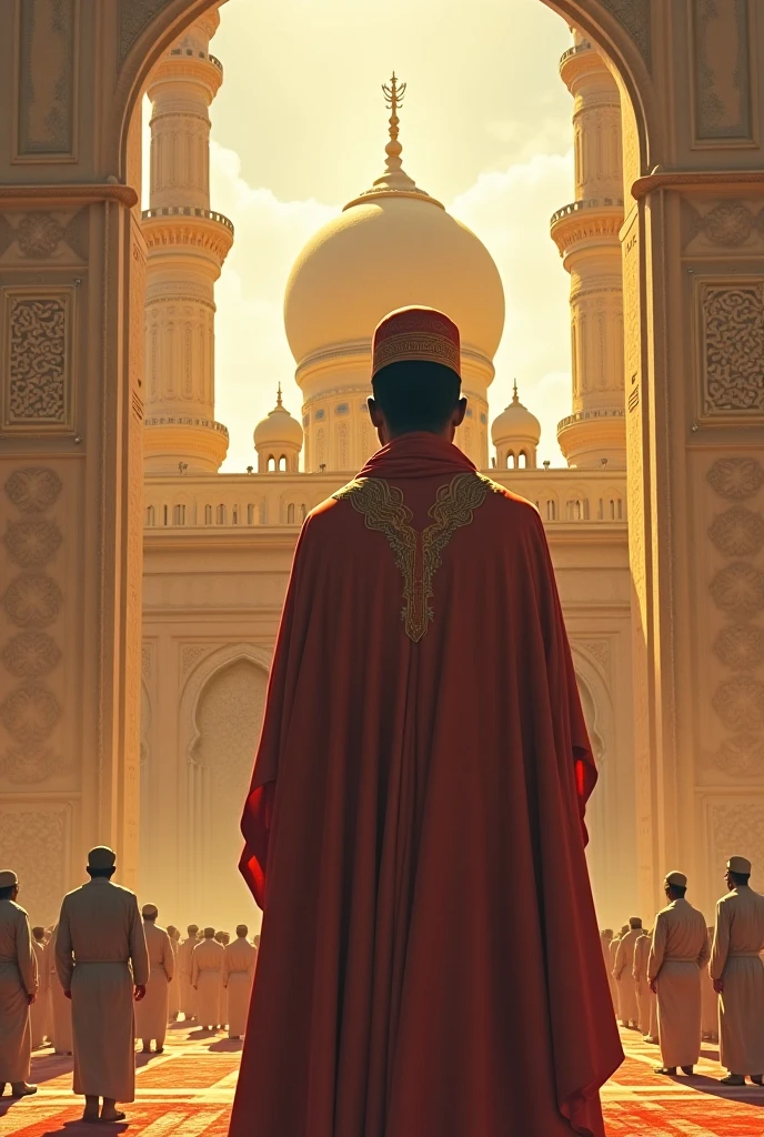 Un marabout mouride qui est devant une mosquée 