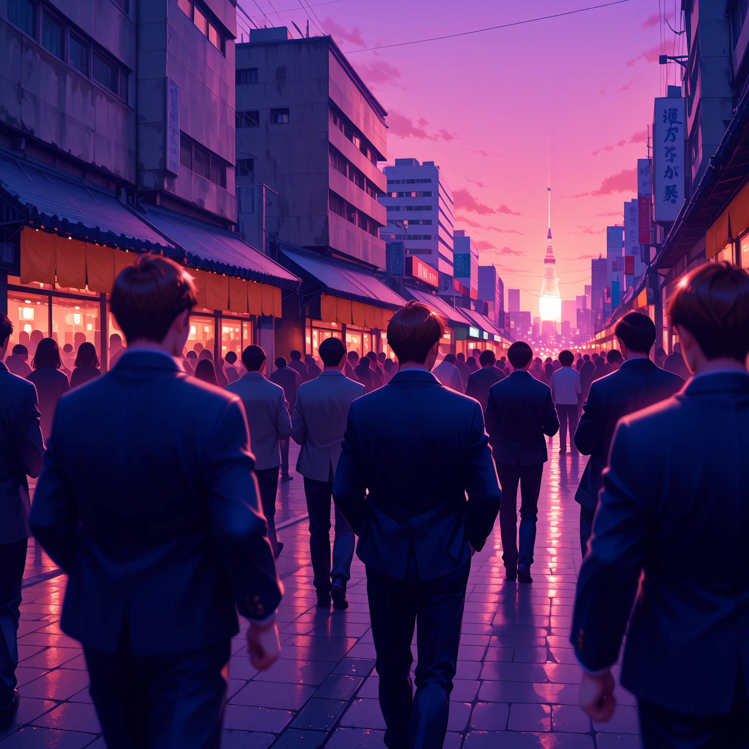 masterpiece,best quality,depth of field,blurry background,scenery,tokyo city,shinjyuku,evening,crowd