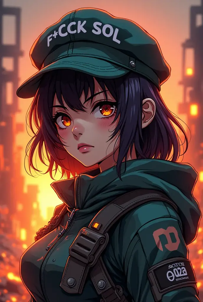 vector background 1.5)0.9], (military camouflage suit) (black hair) ( heterochromia: xanthochromia and brown eyes:1.2) (red beret:1.0) (A radiant glow:1.1) (Thick Lips:0.9)