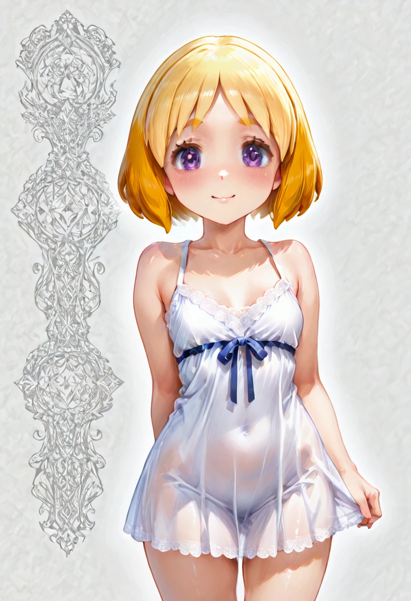 8-year-old girl, 1people、Pajamas、Gold and silver thread embroidery、Translucent underwear that reaches below the knee(Bloomers)wear、wear a semi-transparent corset、Translucent slip