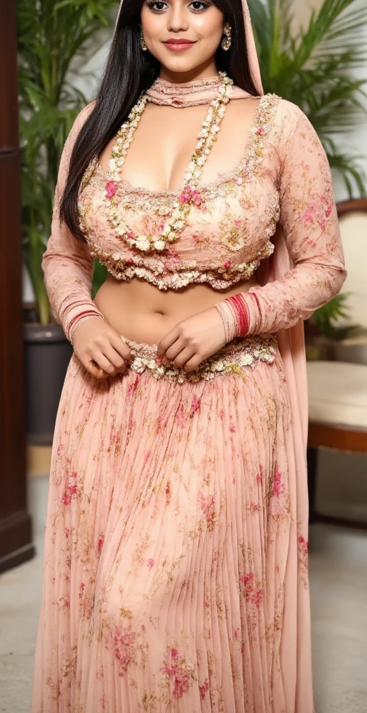 A half body of confident-looking Bangladesh woman with long and thick hair, (masterpiece, best quality:1.2), looking at viewer, hazel eyes, a smile on the face, royal and lusty look, posing like a professional model for a photoshoot, (((big breast))), perfect composition and light, hyper realistic, super detailed, 8k, high quality, trending art, trending on art station, photo, intricate details, highly detailed,((cropped open huge boobs)), (((Springtime Stroll hyper detail background)))), (((wearing a bright colour Saree with designs and patterns with sleeves))), ((((big sexy Hour Glass body shape)))), ((((Springtime Stroll detailed background behind her)))), (((Portrait Fashion Photo))), ((long wavy thick hair style)), (((hyper realistic skin texture with makeup with blush face)))
