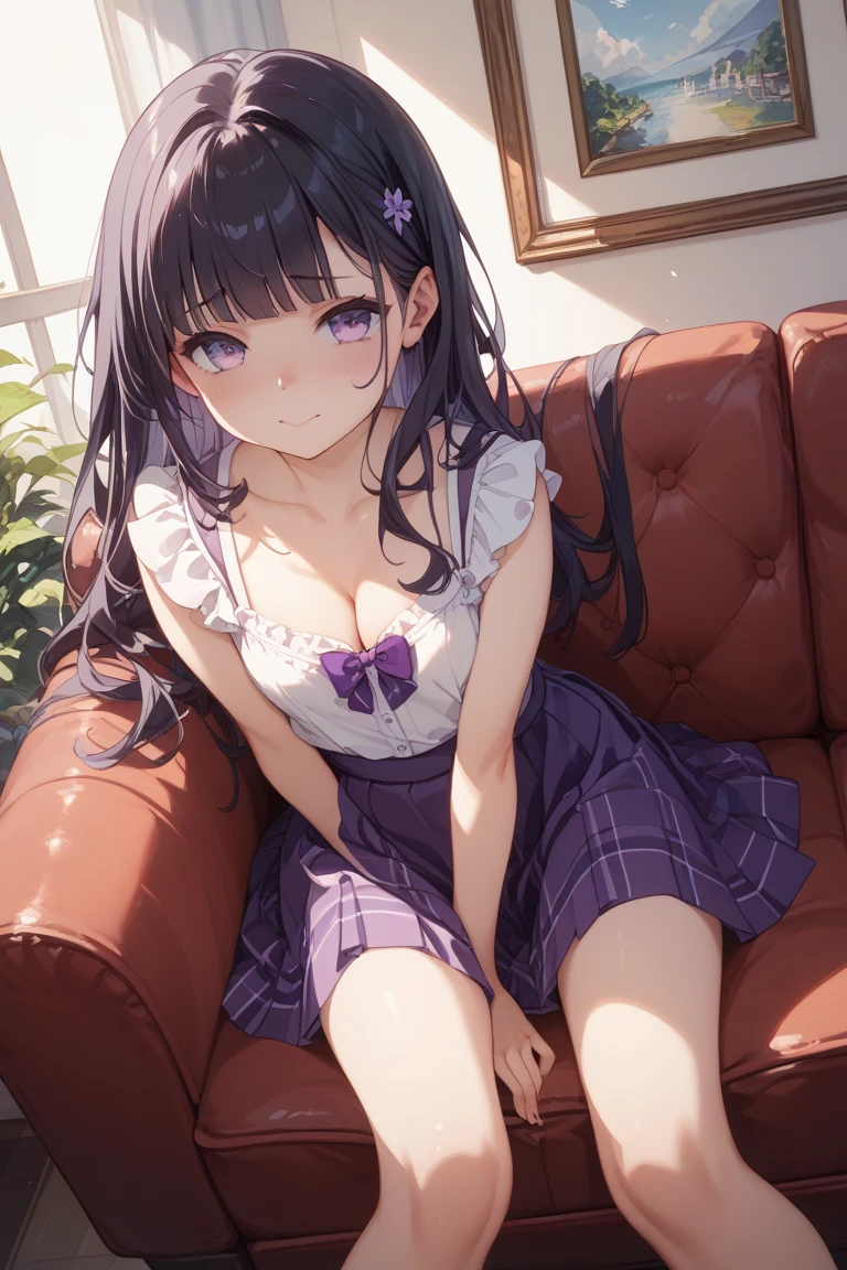 best image quality,Girl masturbating,1 person,naked,pussy,tits,Y-shaped leg,skirt