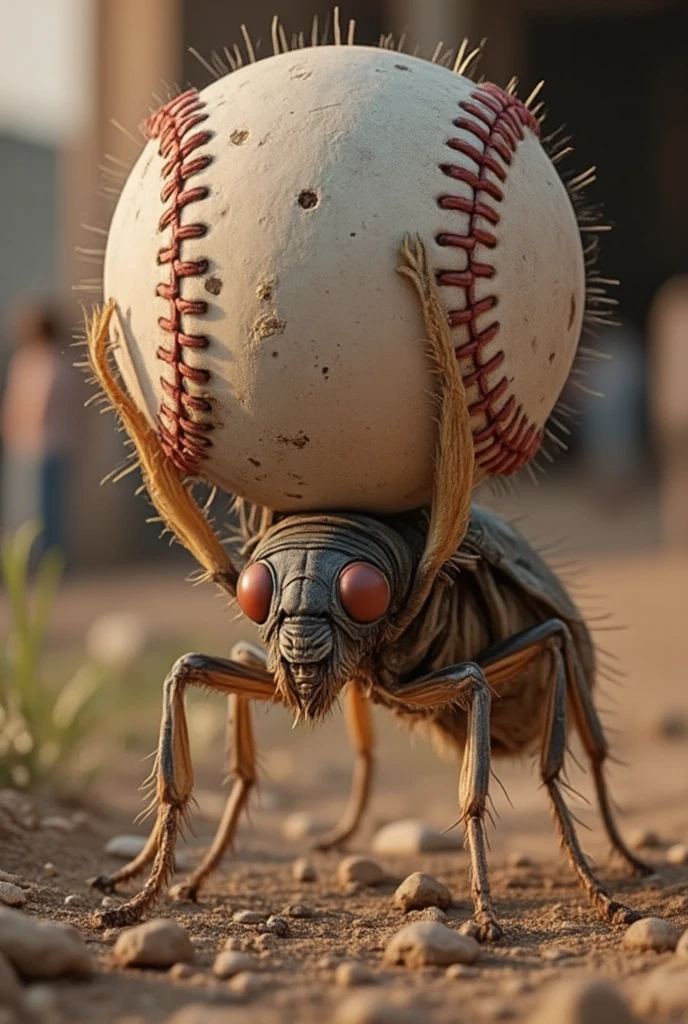 A flea carries a giant baseball