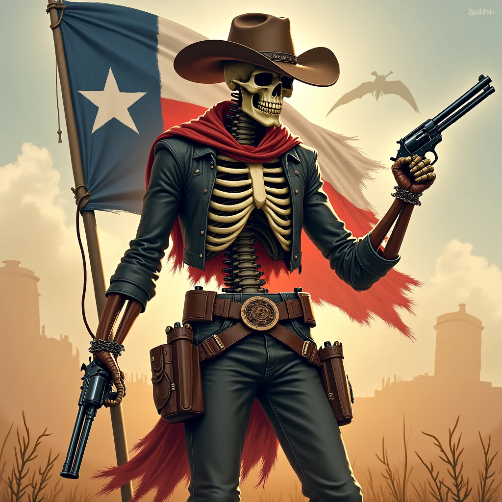 Eddie de Iron Maiden, with the Chilean flag in his hands, walking on skulls