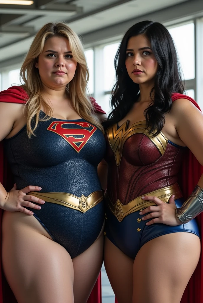 bbw superheroine and superheroine paralized and defeated , full bodies,