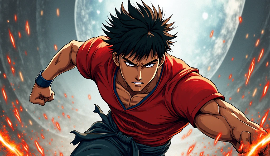 Metal bat From the anime One Punch Man style anime character, black guy, Short black hair for profile picture For YouTube , Closer to the camera, Anime Cartoon Style