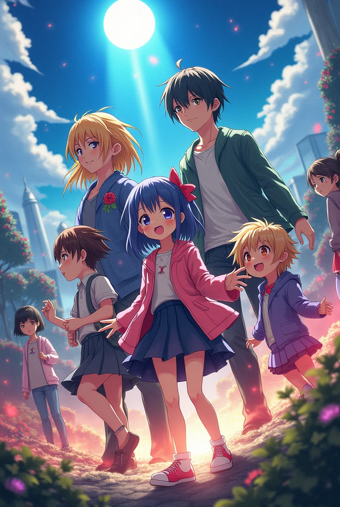 GENERATE AN ANIME IMAGE ABOUT 1 GIRL ASKING HER THREE FRIENDS (2 GIRLS AND 1 BOY) TO GO TO CHURCH, THEY ARE ALL 18 YEARS OLD