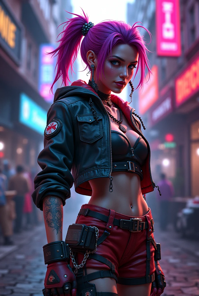 Crée-moi un mélange entre jinx et.vi et Caitlin et Ekko et Isha  de arcane