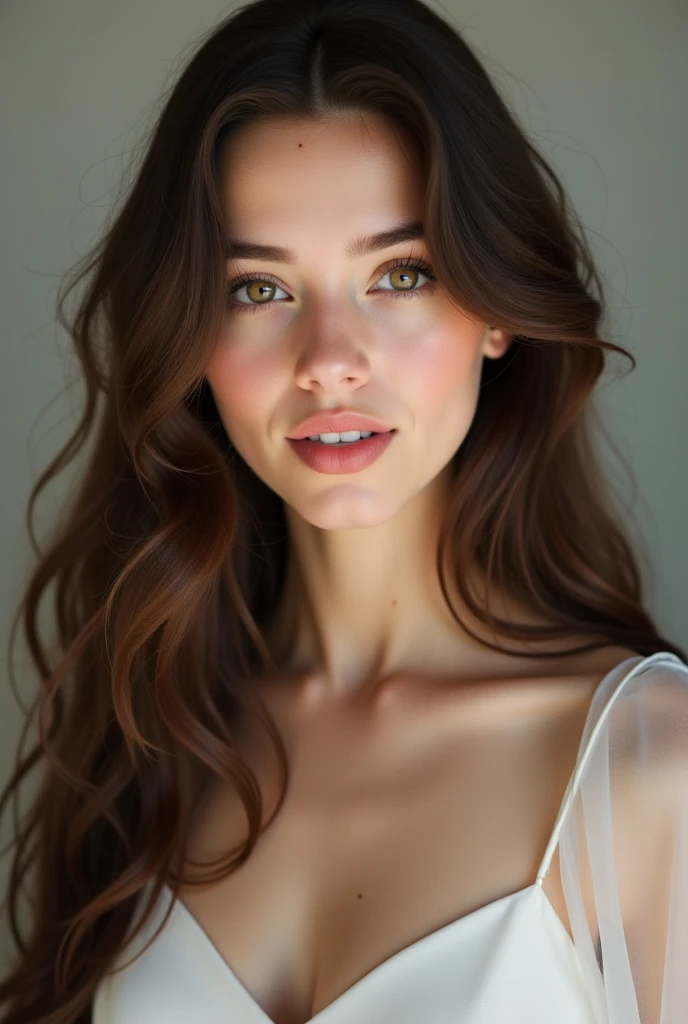 photograph of a woman, 25 years. very beautiful . long hair. red-violet hair. green eyes. with plump sensual lips. American woman. face looking straight into the camera. full face, sharp focus on the subject. ultra-textured leather, goosebumps, Perfect eyes, Holder for 160 flowers, filmed on ARRI ALEXA 65, Boke