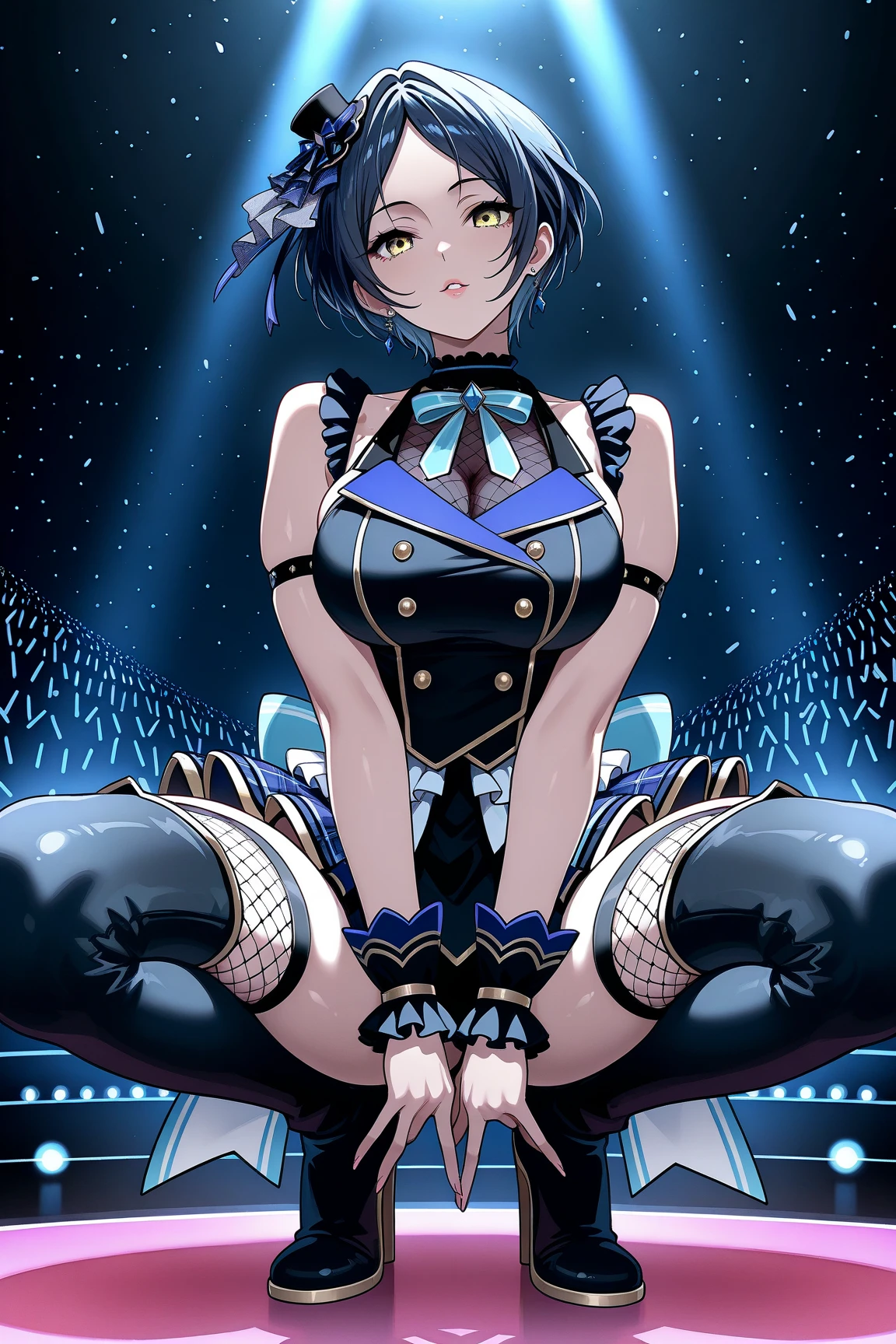 mastute piece,Best Quality,insanely detailed,8k cg,nsfw,
(shoot upper body:1.3),
(1girls:1.3),standing,looking at viewr,body in front,both arms behind back,(figure-skating-costume:1.3),(bare breasts:1.2),(bare nipples:1.2),
break,
blush,shy,(ecstasy face),(trembling:1.2),break,(blue hair:1.3),
break,
perfect breasts,perfect teats,(open mouth:0.9),(large breasts:1.2),
(skating-rink),