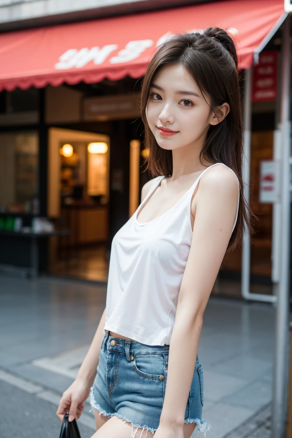girl 18-year-old Hairstyle Casual, wearing tank top at balcony