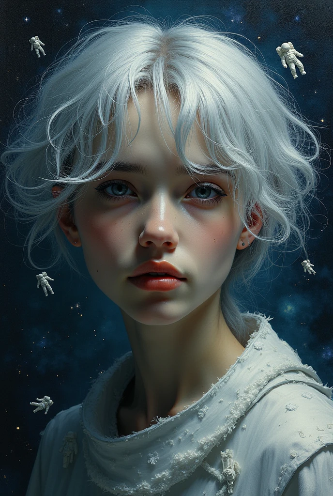 (Close-up of a better masterpiece:1.5)0.9], (Space and astronauts:1.2) (Messy silver hair