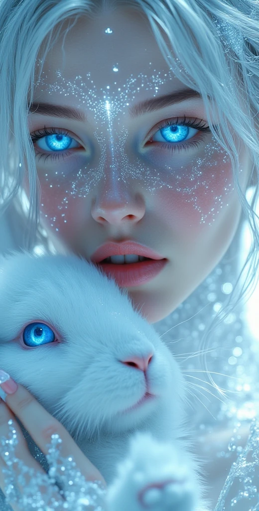 breathtaking masterpiece, best quality, highest quality, highly detailed, exquisite, award winning 8K digital painting of an ethereal and (incredibly beautiful female alien:1.4) with luminescent body parts that shimmer like stardust (lying gracefully on a steep cliff:1.2), casting a watchful gaze over (the galaxy:1.33), (a fluffy creature rests on her shoulder:1.8), intricate details, golden ratio, BaroqueAI, v0id3nergy, by Louis Royo