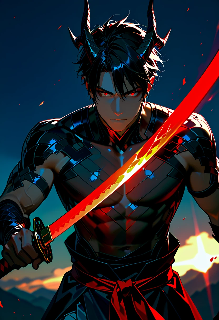 nigh sky,prairie wolf,Two twenty-year-old men,Abs,daggers,bloods ,4K Ultra Clear --auto