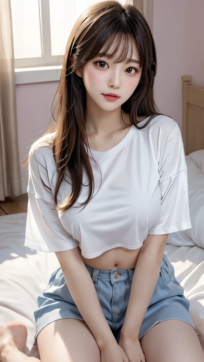 1 girl, solitary, long hair, shirt, white shirt, Bangs, Upper Body, earrings, Jewelry, white hair, shut up、Lying in bed