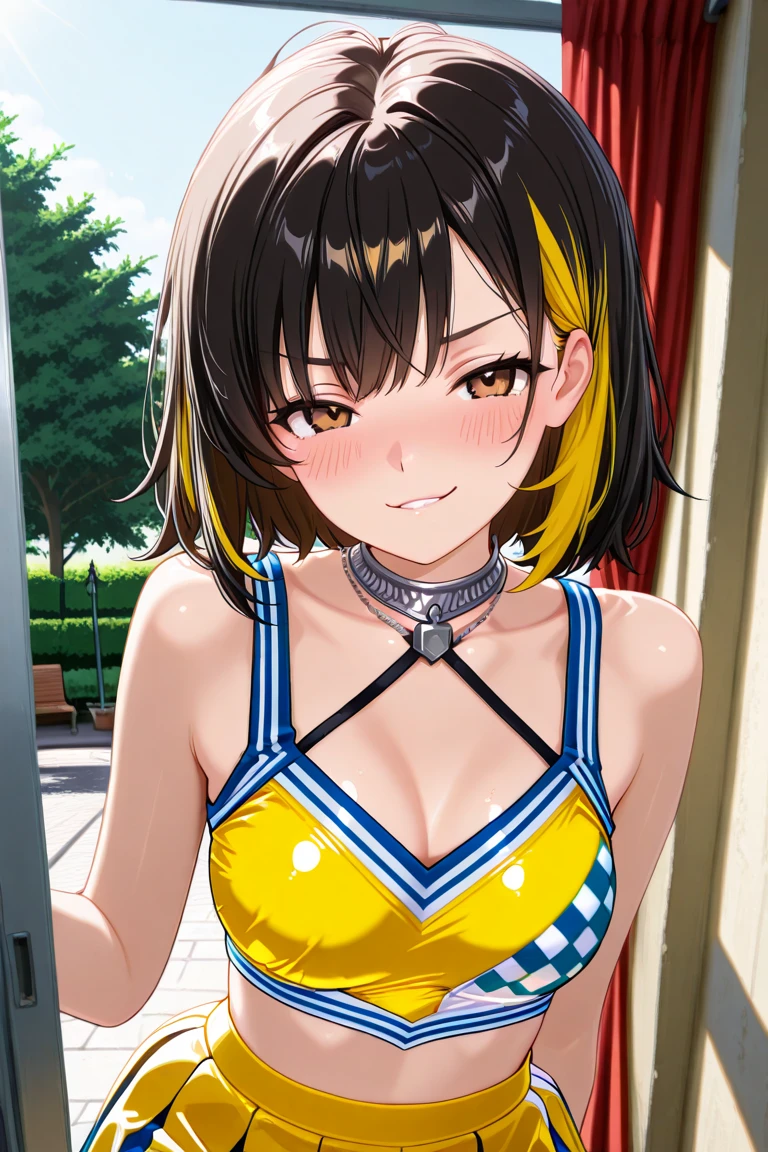 (One girl, High resolution, Long Hair, bangs, Brown Hair, smile, とてもLong Hair, accessories, Anatomically correct, Highest quality, masterpiece, accurate, Sexy Lingerie、Big Breasts、Glossy lips、Oily skin、Perfect body、Perfect hands、Perfect Face、Background with neon lights)