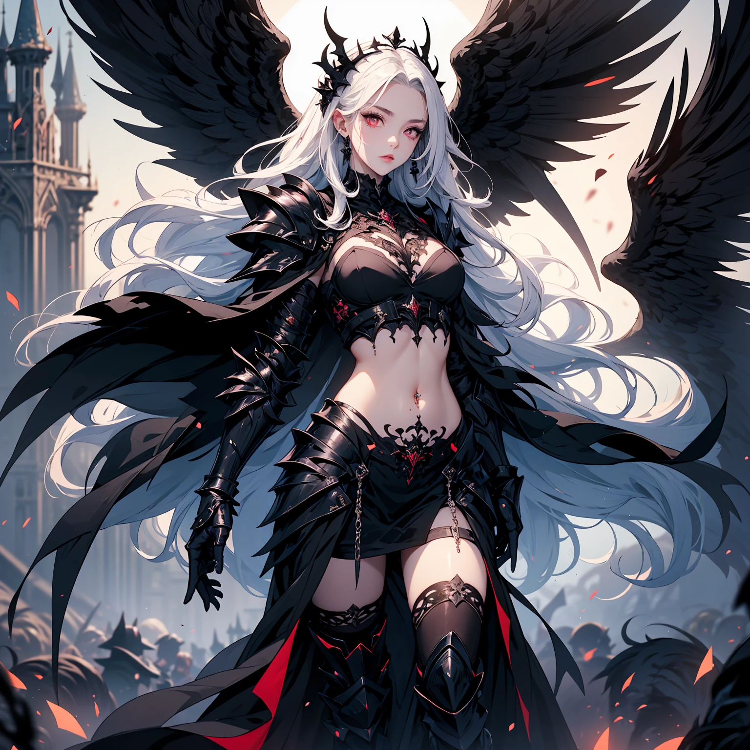 (master-piece:1.3),(bestquality:1.2),10,Absurd,unity wallpaper 10,(Very detailed:1.3),highest, (Mr. Nale), ((Separate theme)), long-haired, Heterochromia, (White Hair,Black Hair), (angel,Demons), (White wings,black wings)