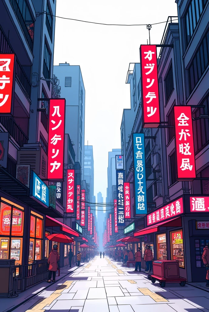 hand drawn scene，street full with led signs，Suitable for triple elimination，white background，super detailed， 8k resolution